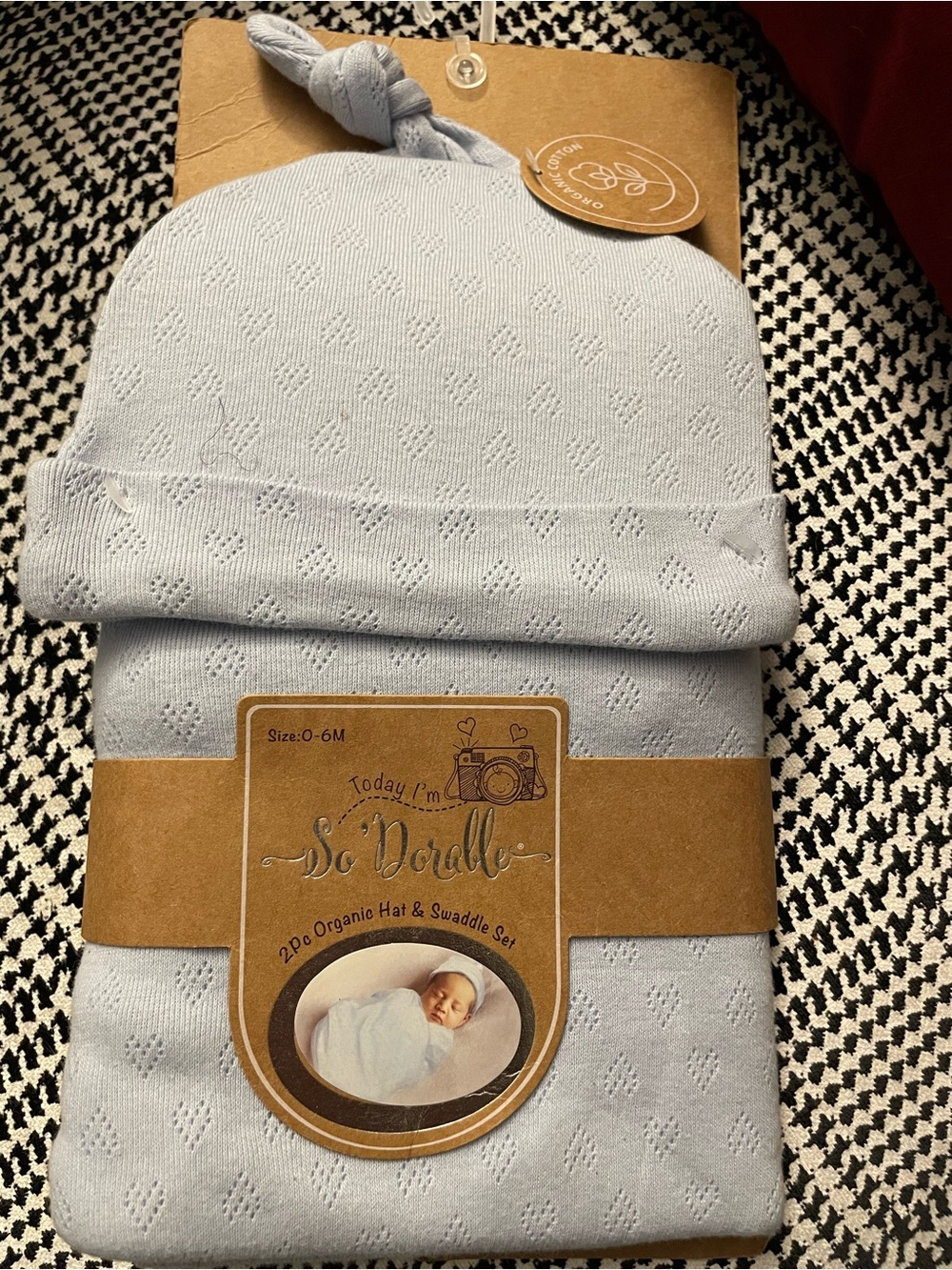 Light Blue Organic Baby Hat & Swaddle Set